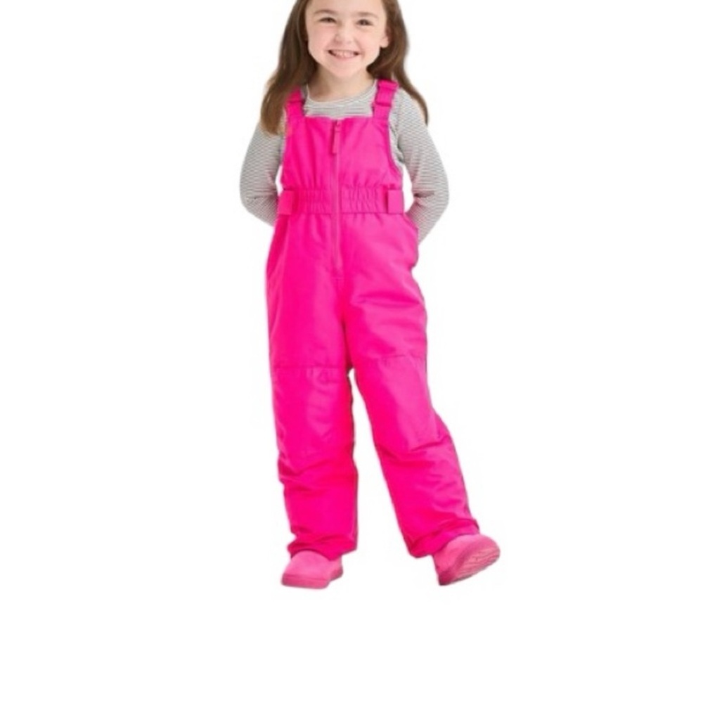 🩷Toddler Girls' Bright Hot Pink Snow Ski Bib Cat & Jack Warm Winter Overalls 5T